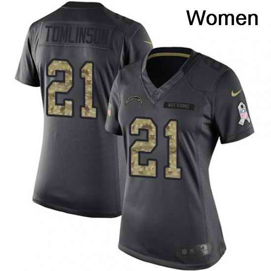 Womens Nike Los Angeles Chargers 21 LaDainian Tomlinson Limited Black 2016 Salute to Service NFL Jersey